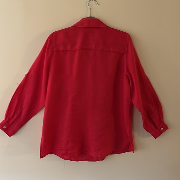Chaus Dark Pink Button Down Shirt With Collar Long Sleeve 100% Linen Size 14W - Picture 9 of 10